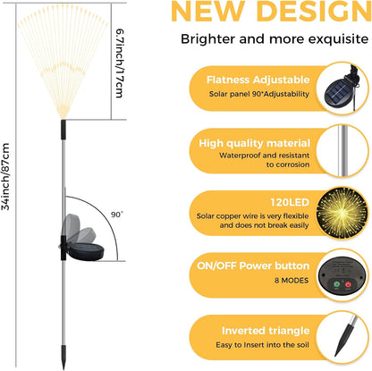 Solar Firework Garden Lights. 2-Pack. 120 LED Warm