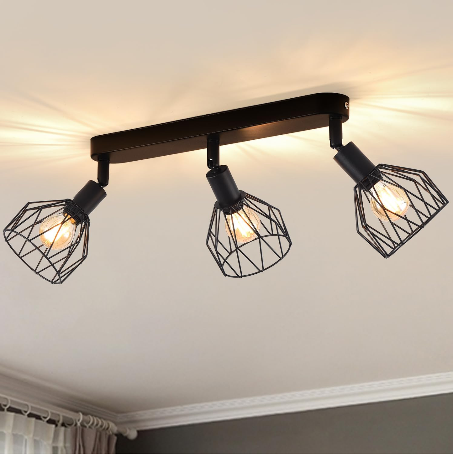 Kitchen Lights Ceiling.4 Way Black Lounge Industrial Wall Lights-Adjustable SpotLights Ceiling Lights Wire Cage with E14 Base. Light Fittings Ceilings