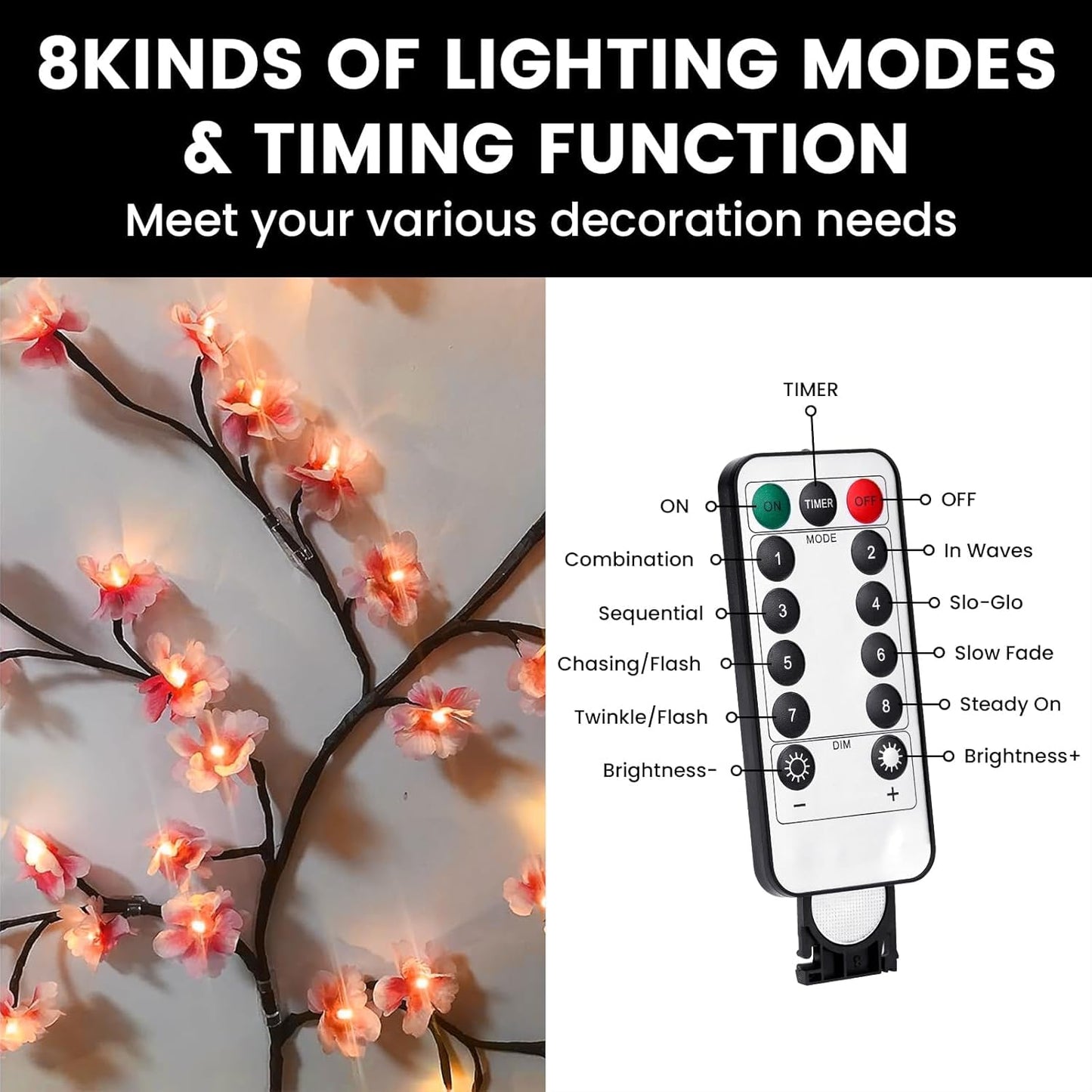 Cherry Blossom Vine Fairy Lights with Remote