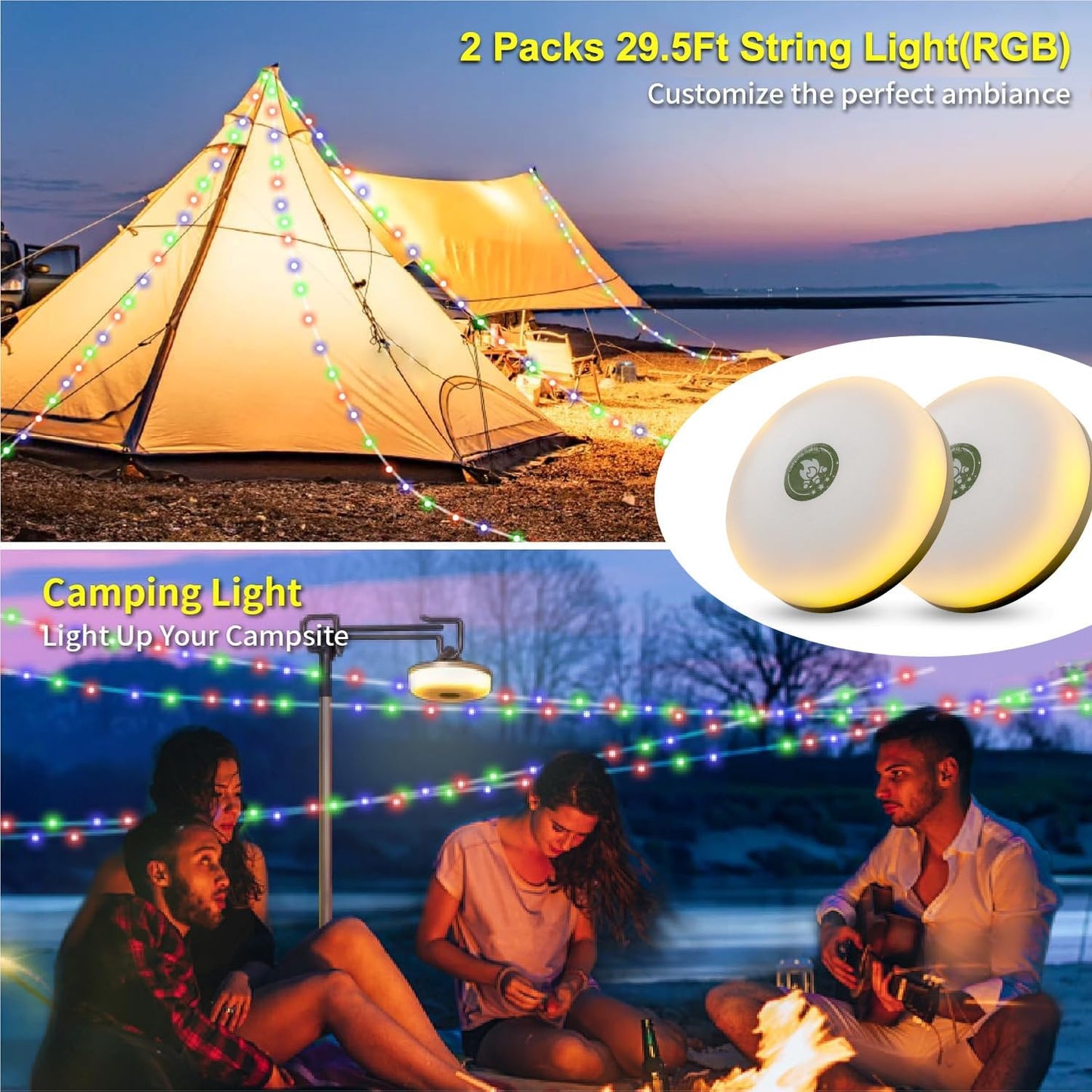 Rechargeable Camping String Lights – 20M. Portable. Multi-Mode