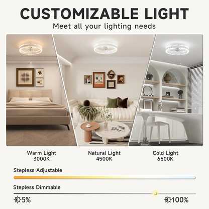 Modern Smart Ceiling Fan with LED Light – 6 Speeds. Dimmable Warm-to-Cool Lighting. and Remote Control for Bedrooms. Living Rooms