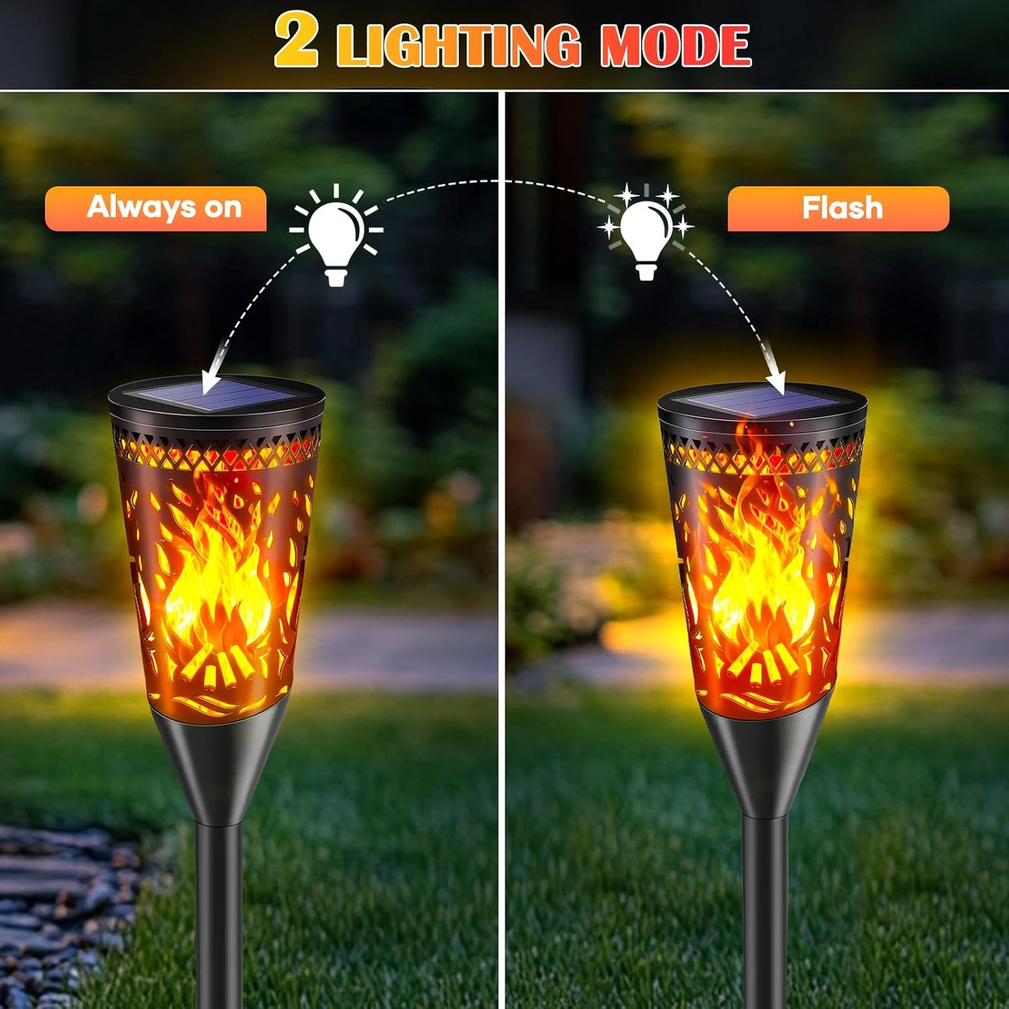 Solar Torch Lights – 6 Pack. Flickering Flame & Steady Modes. Waterproof Outdoor Garden Lights