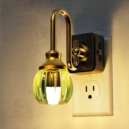 Plug-in Night Light Green Tulip Glass