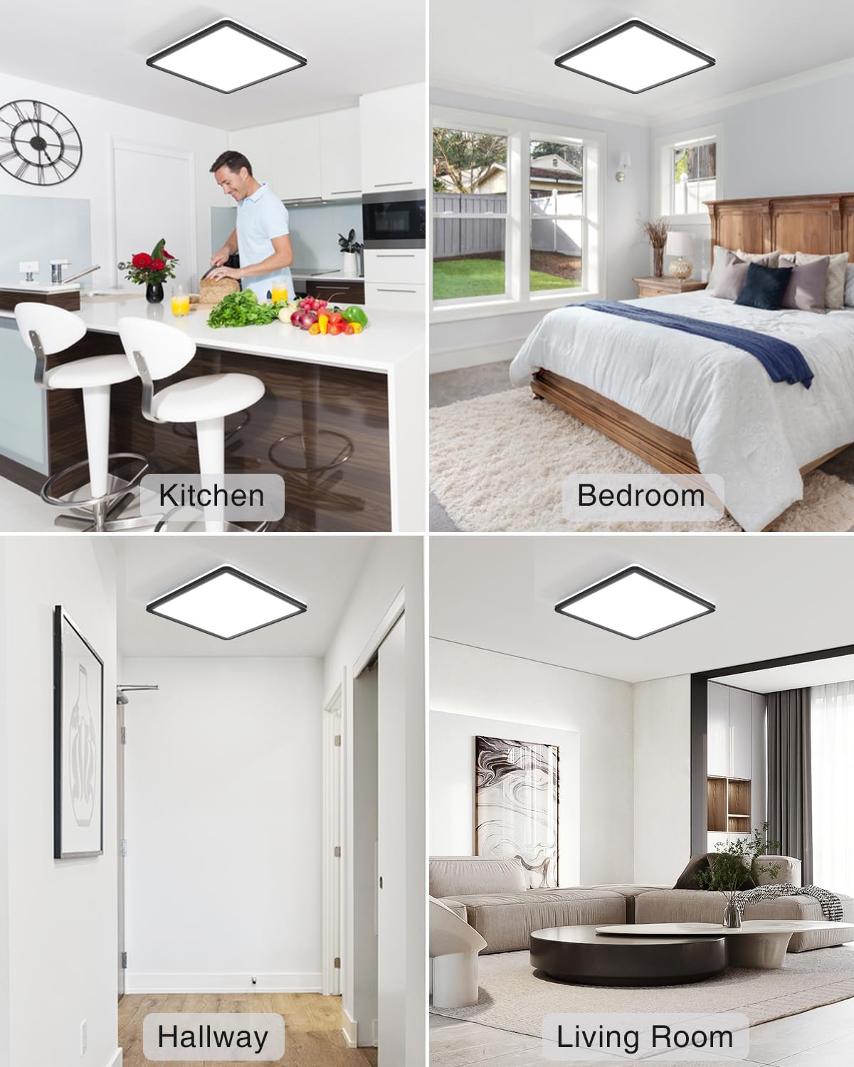 36W Square LED Ceiling Light. 3300LM. 5000K Daylight. IP44 Waterproof. Slim Black Design