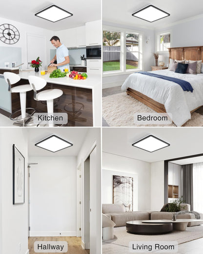 36W Square LED Ceiling Light. 3300LM. 5000K Daylight. IP44 Waterproof. Slim Black Design