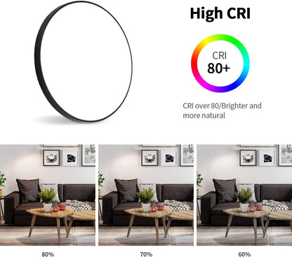 28W Black LED Flush Mount Ceiling Light. 6500K Daylight White Bathroom Light. 2000LM. Modern Round Lighting. 240W Equivalent White Ceiling Lamp for Kitchens. Hallway. Bedrooms