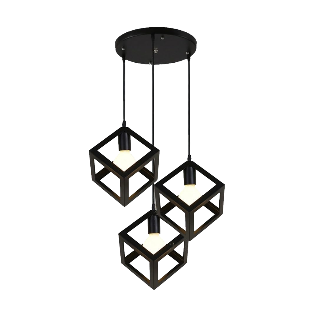 3-Light Cube Pendant Lamp – Modern Retro Chandelier for Bedroom. Living Room & Dining Room