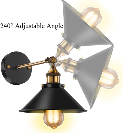 Vintage Black Industrial Wall Sconce. 240° Adjustable. 2 Pack