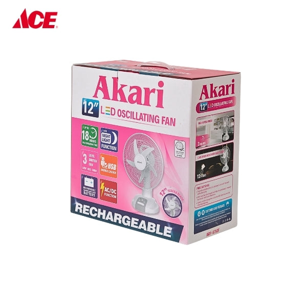 AKARI 12 LED Oscillation Rechargeable Fan (ARF 5313F)