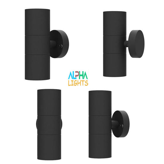 Modern Stainless Steel GU10 IP44 Up-Down Wall Light - Waterproof. Mains Powered. for Porch/Garden (Black)