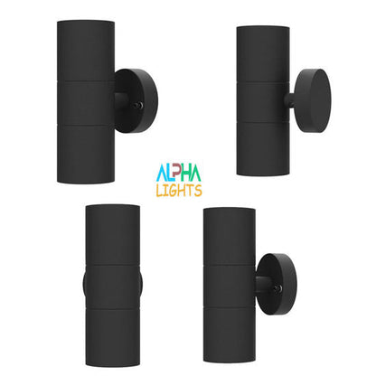 Modern Stainless Steel GU10 IP44 Up-Down Wall Light - Waterproof. Mains Powered. for Porch/Garden (Black)