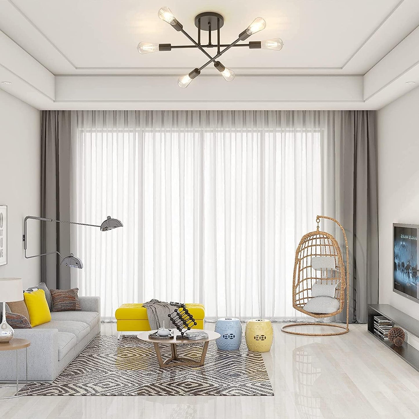 Modern 6/8-Light Black Sputnik Chandelier – Adjustable E27 Ceiling Fixture