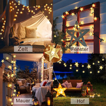 Solar Star String Lights. 23ft 50 LED. Warm White