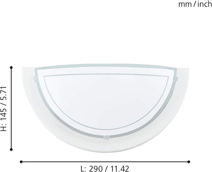 White Steel & Glass Wall Light with E27 Socket