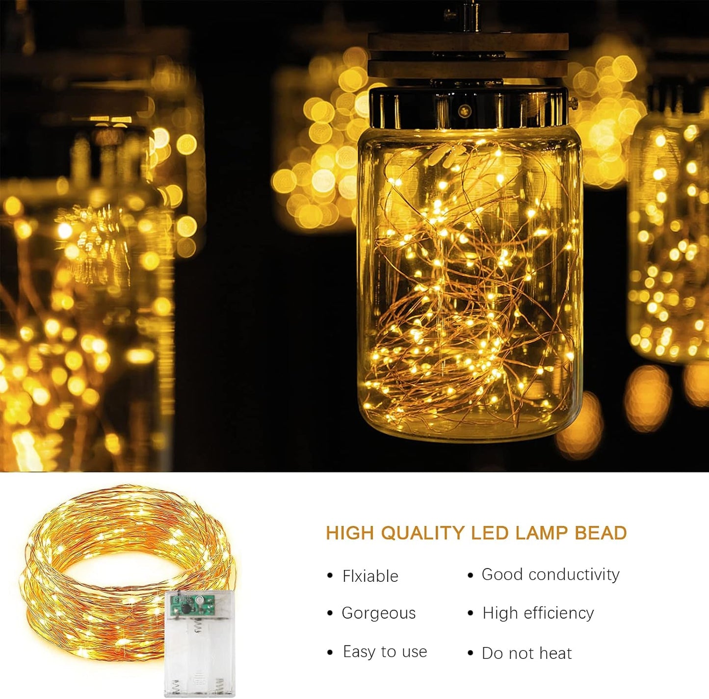 50 LED Battery Fairy Lights – Warm White Copper Wire