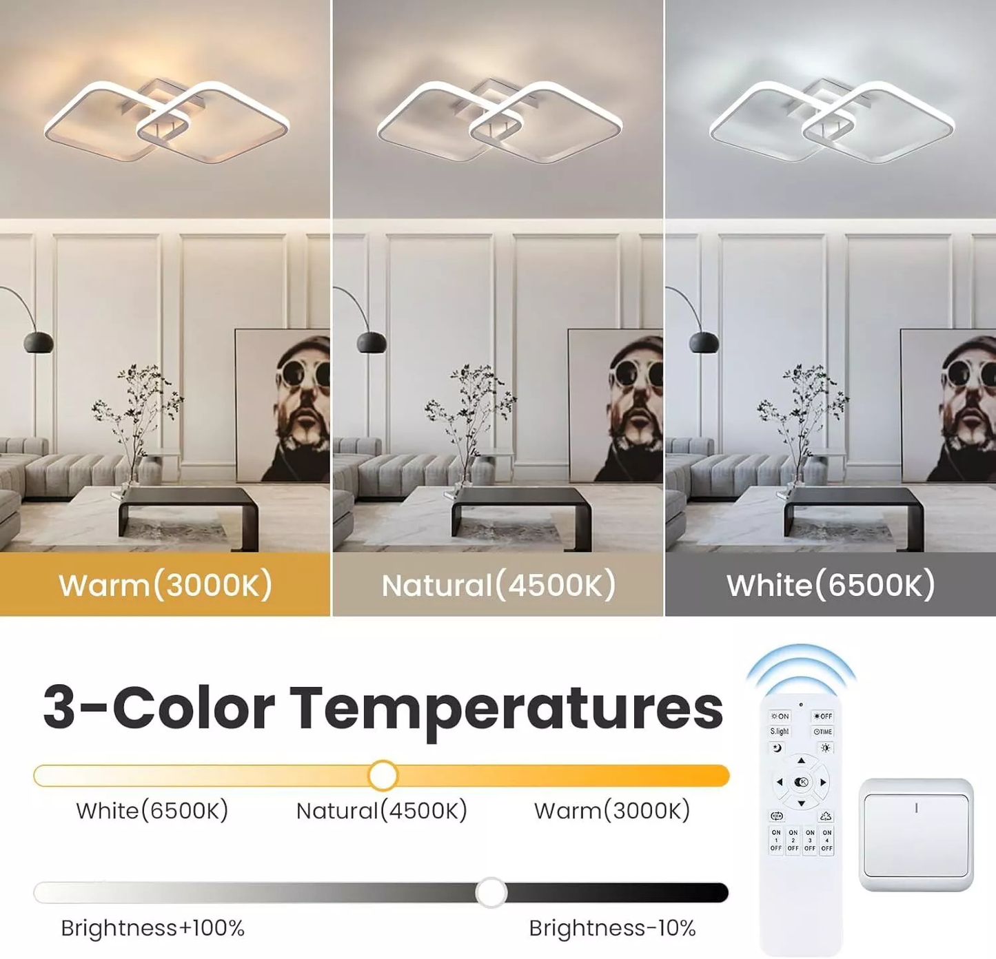 50W Dimmable LED Ceiling Light with Remote Control – Modern Pendant Lamp for Living Room – 60cm. Adjustable Brightness & Color Temperature