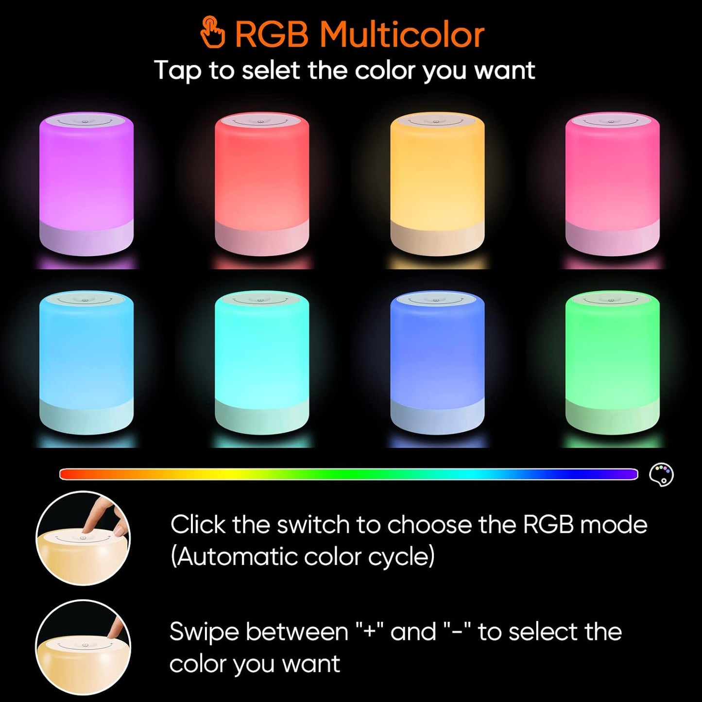 Rechargeable Touch RGB Night Light for Kids & Bedroom