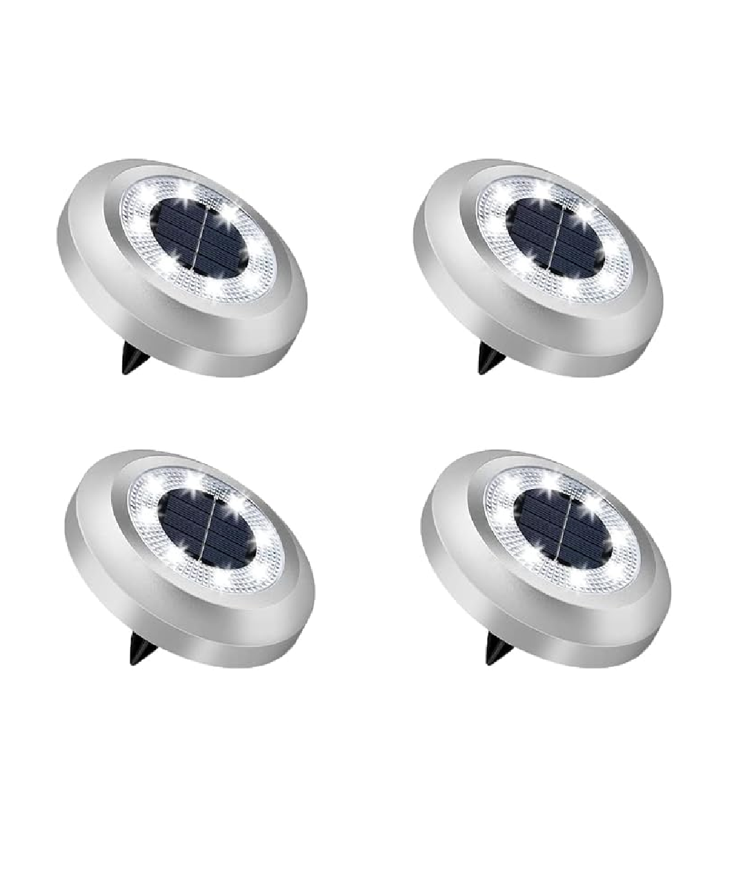 8-Pack Solar Disk Lights. Bright White Outdoor Pathway Lamps