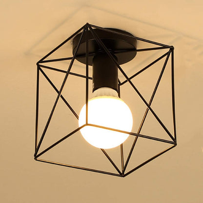 Vintage Semi Flush Ceiling Light – Black Metal Cage Fixture with E27 Holder for Living Room. Kitchen. Bedroom. or Hallway