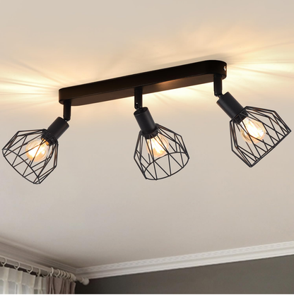 Kitchen Lights Ceiling.4 Way Black Lounge Industrial Wall Lights-Adjustable SpotLights Ceiling Lights Wire Cage with E14 Base. Light Fittings Ceilings