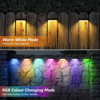 4 Pack Solar Fence Lights – Outdoor Waterproof LED Lights with Warm White & Color-Changing Modes for Deck. Yard & Pathway