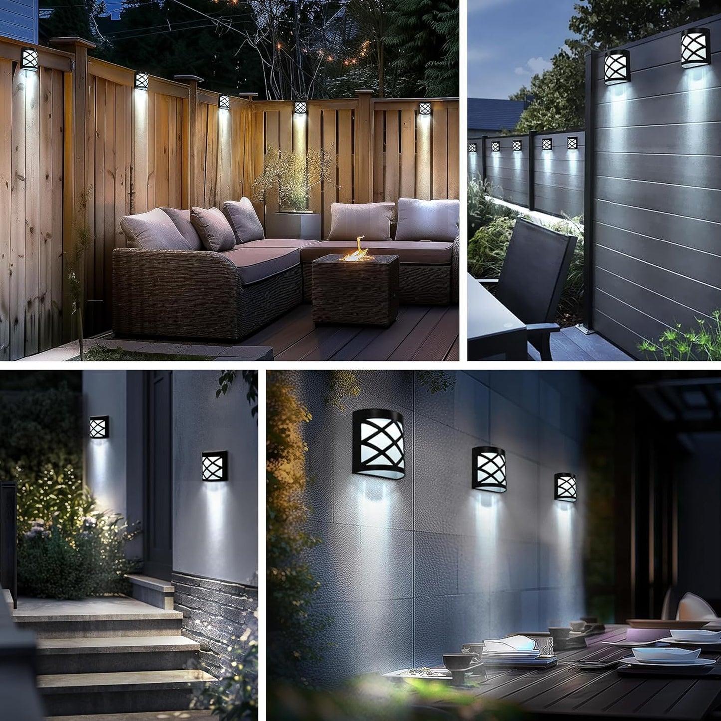 Solar Fence Lights Outdoor 4 Pack Waterproof LED