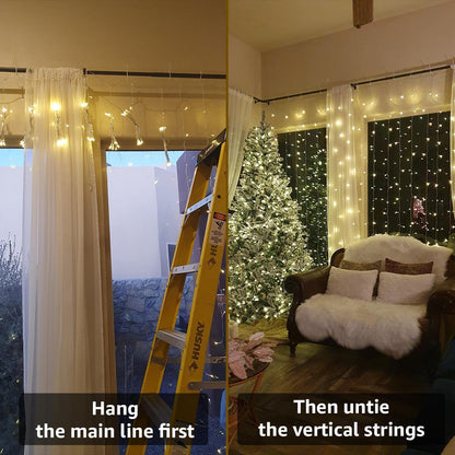 LE 306 LED Curtain Lights – 3m x 3m. 8 Modes. Plug-in. Warm White