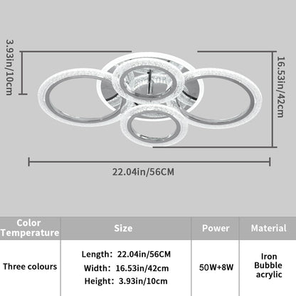 Modern 4-Ring LED Ceiling Light 58W Dimmable with Remote