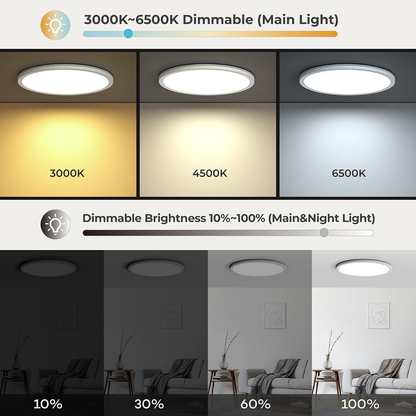 Dimmable LED Ceiling Light 24W with Remote – Adjustable Color Temperature (3000K-6500K) & Night Light Mode for Bedroom. Living Room. Kitchen