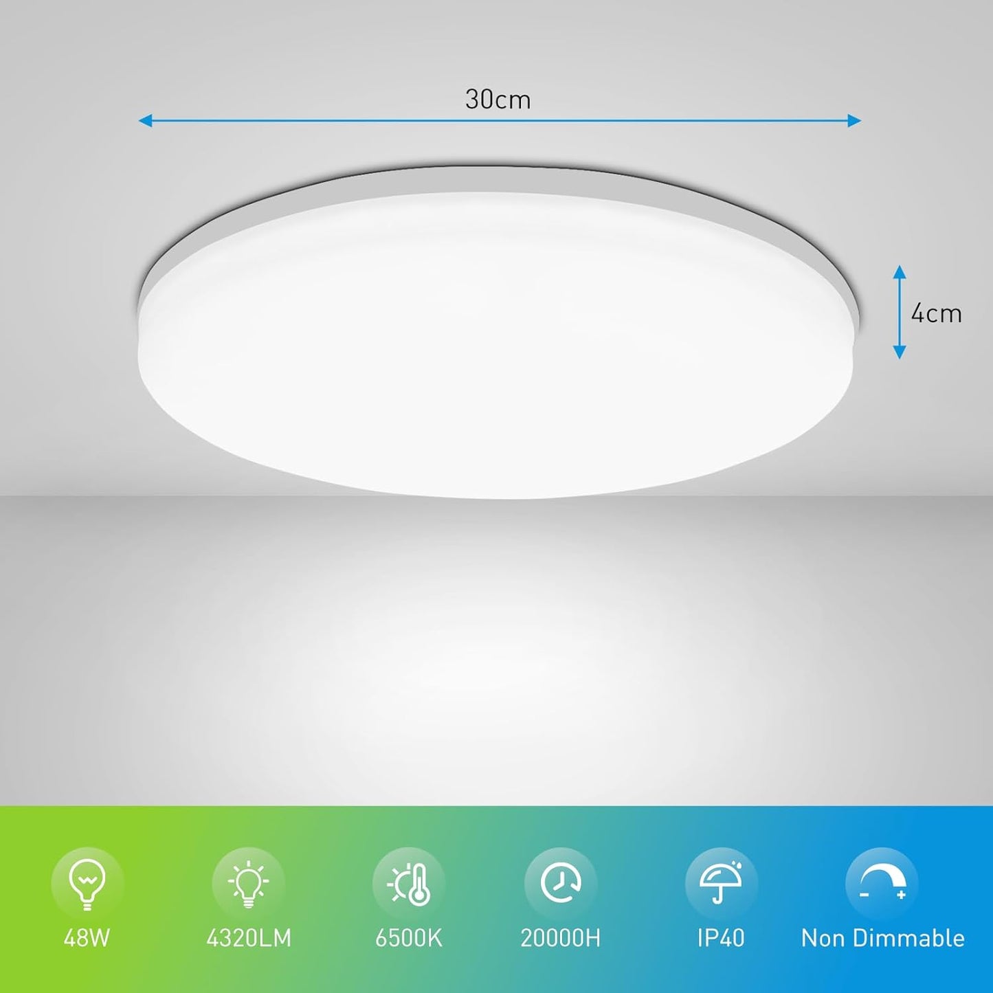 48W Ultra Slim LED Ceiling Light – 6500K Daylight. 4320LM. Ø30cm
