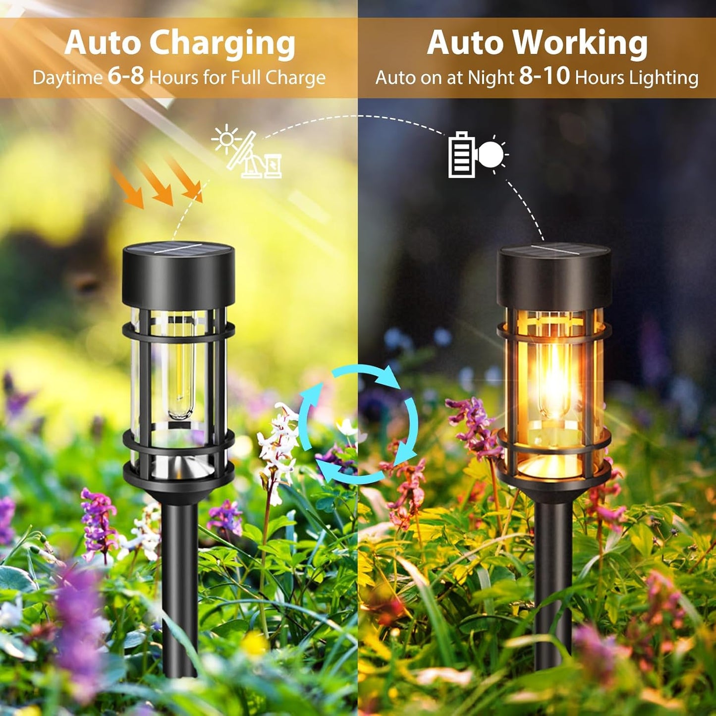 4 Pack Solar Garden Stake Lights Warm White Outdoor