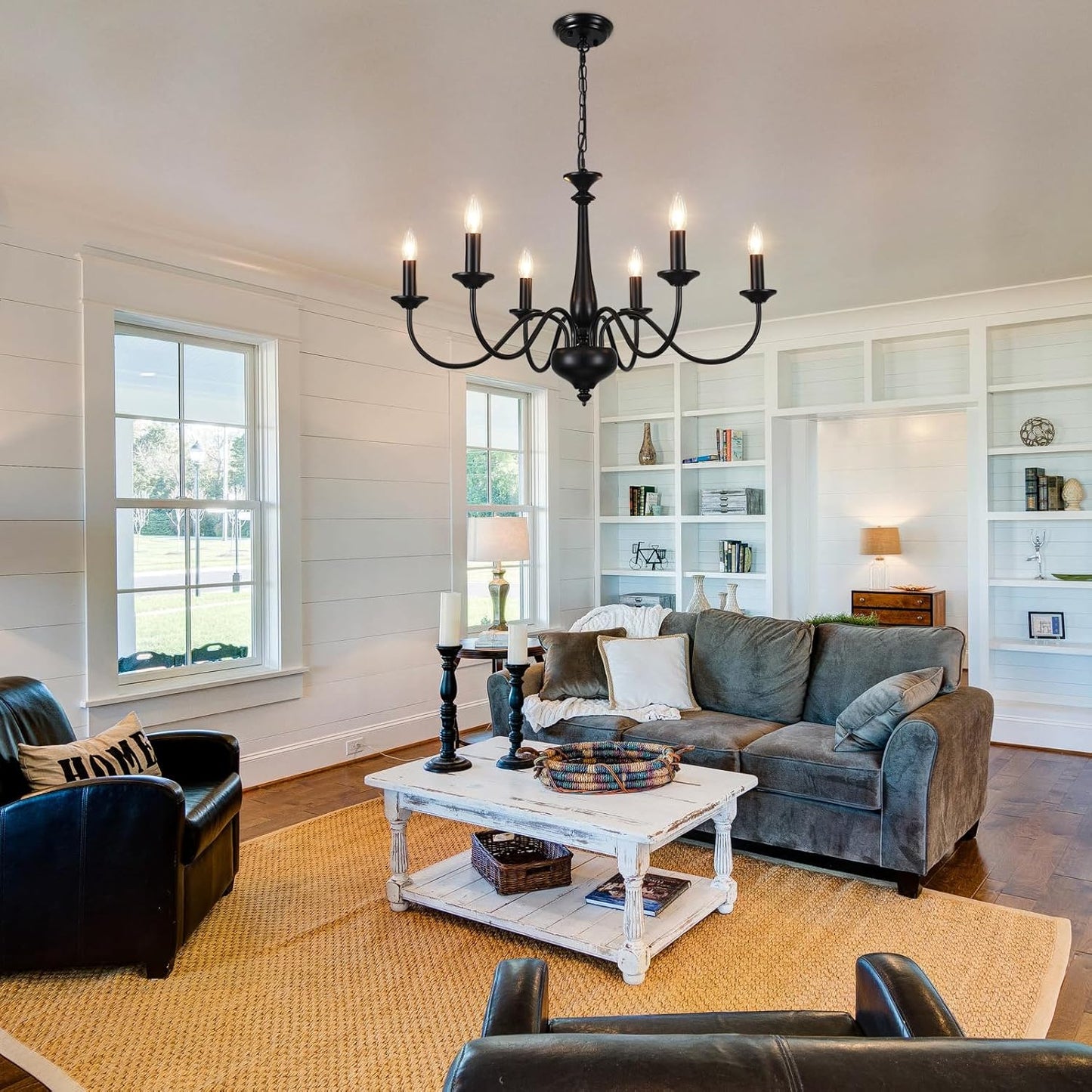 6-Light Black Chandelier – E14 Ceiling Light for Living Room. Dining. Bedroom. Kitchen