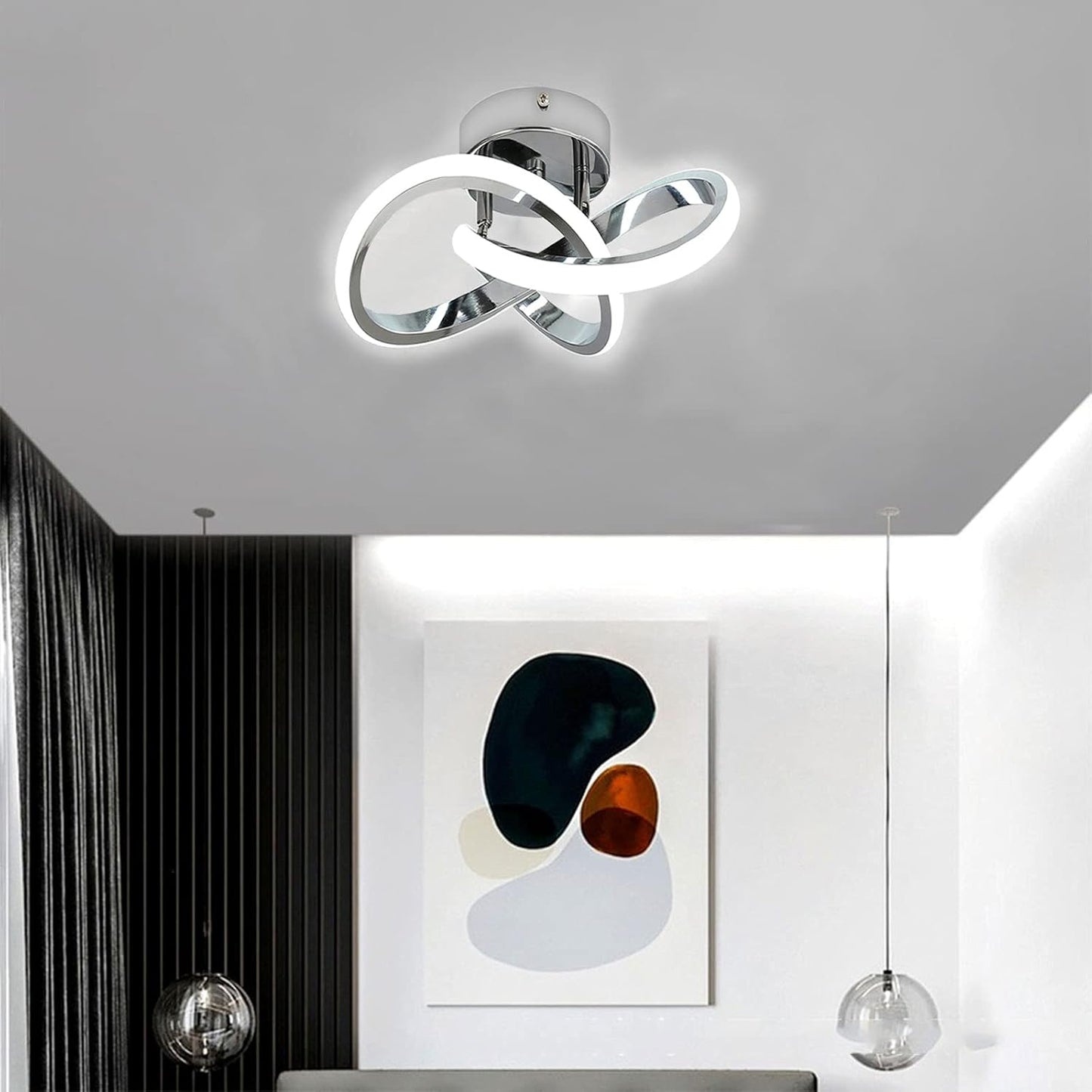 Modern 22W Silver LED Ceiling Light. Cold White