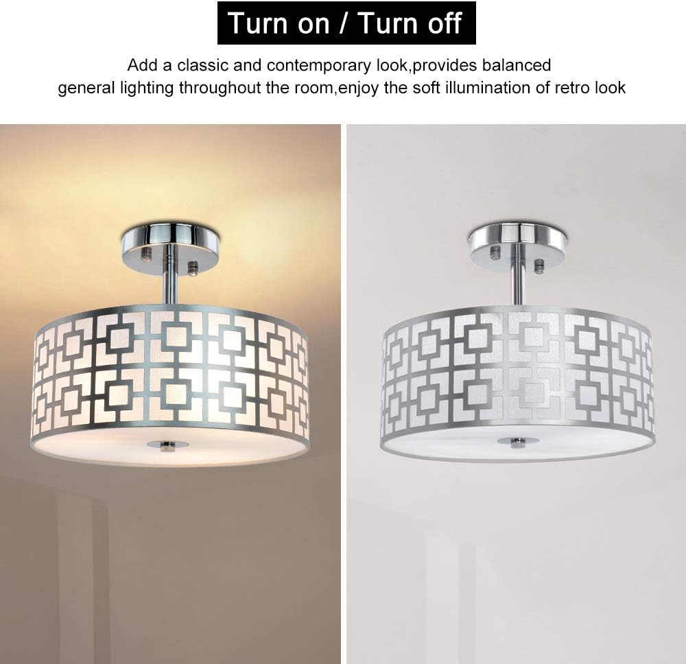 Modern Silver Drum Ceiling Light – 3-Bulb Semi Flush Mount Fixture