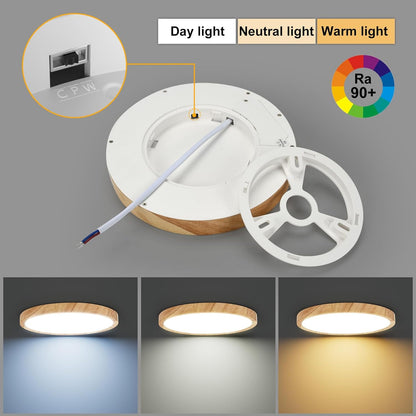 LED Ceiling Light. 12W Wood Grain Flat Small Round Nordic Flush Ceiling Light for Bedroom Living Room Kitchen Bathroom Lights
