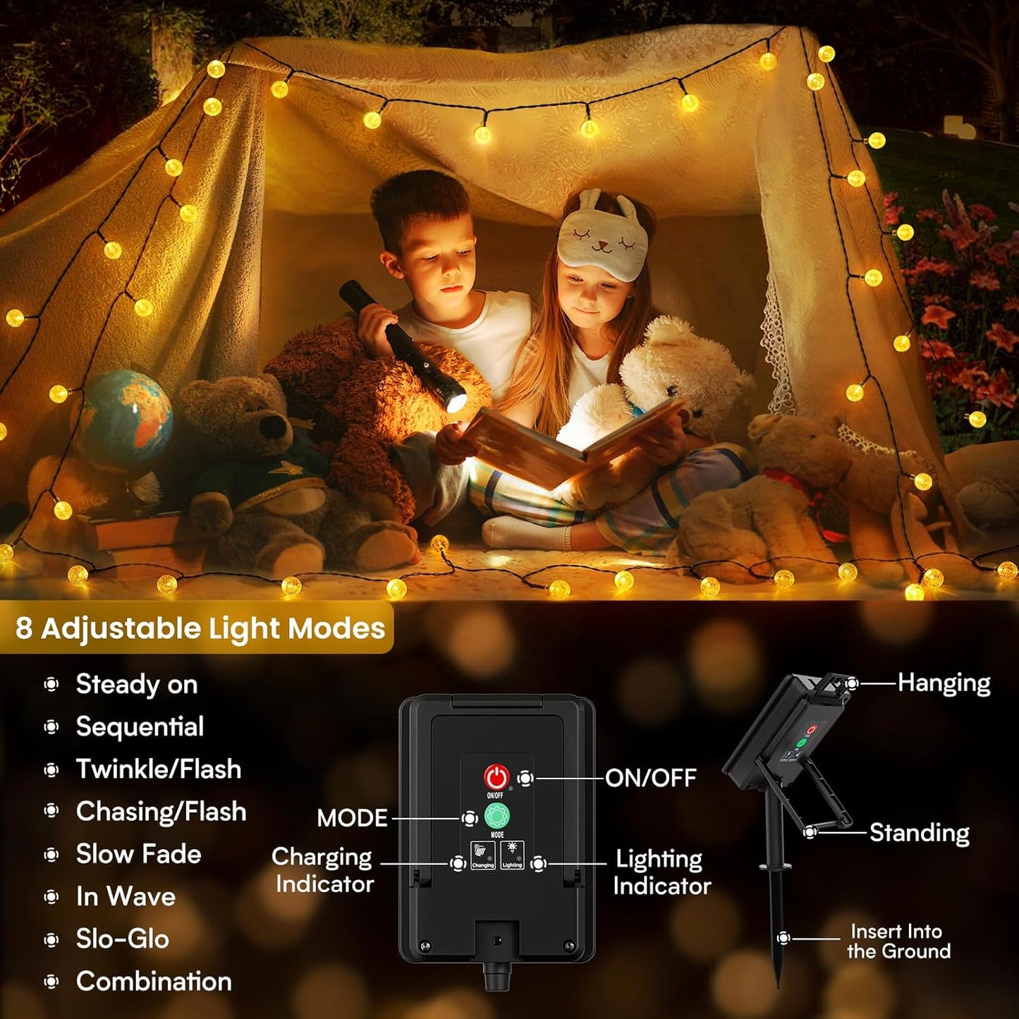36Ft Solar Garden String Lights