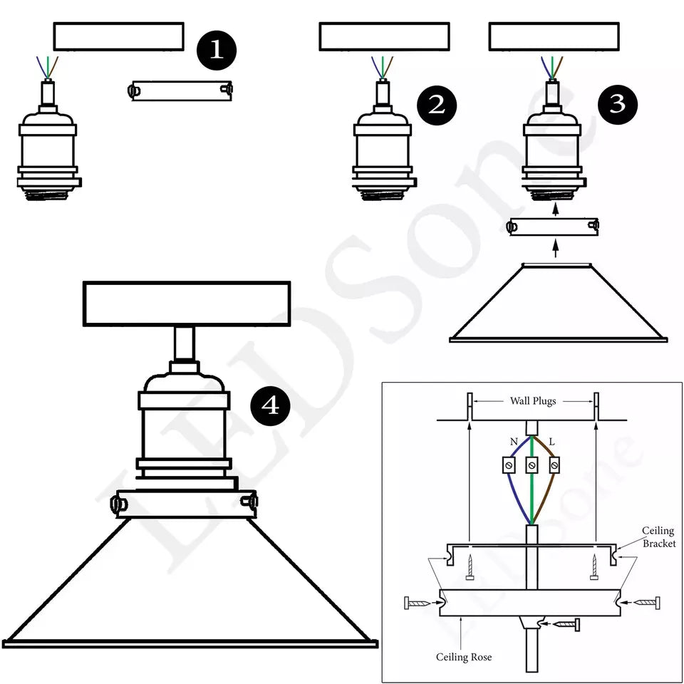 Retro Vintage Industrial Flush Mount Ceiling Light – Warm E27 Lamp Fitting
