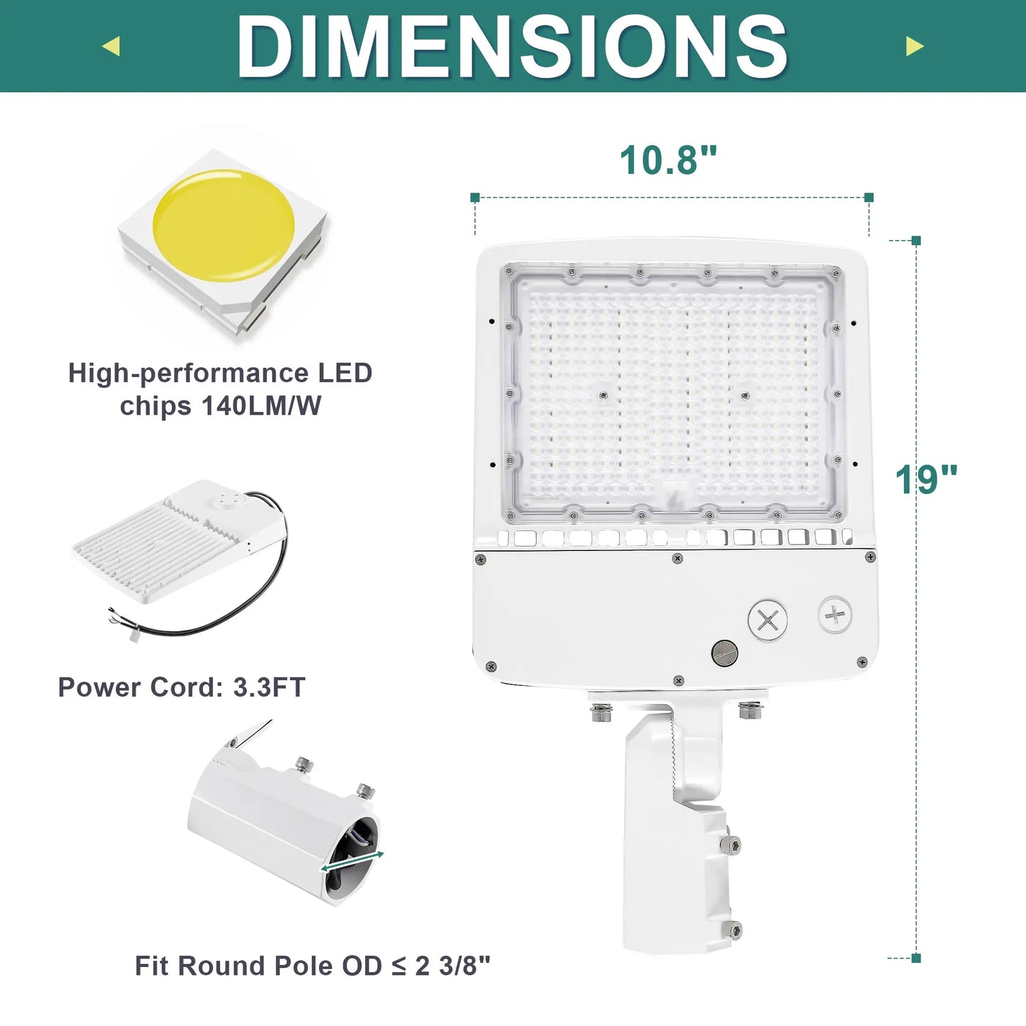 150W LED Shoebox Parking Lot Light – 5000K Daylight. White Housing. Outdoor Area & Street Light. UL Listed. AC 100-277V (No Photocell)
