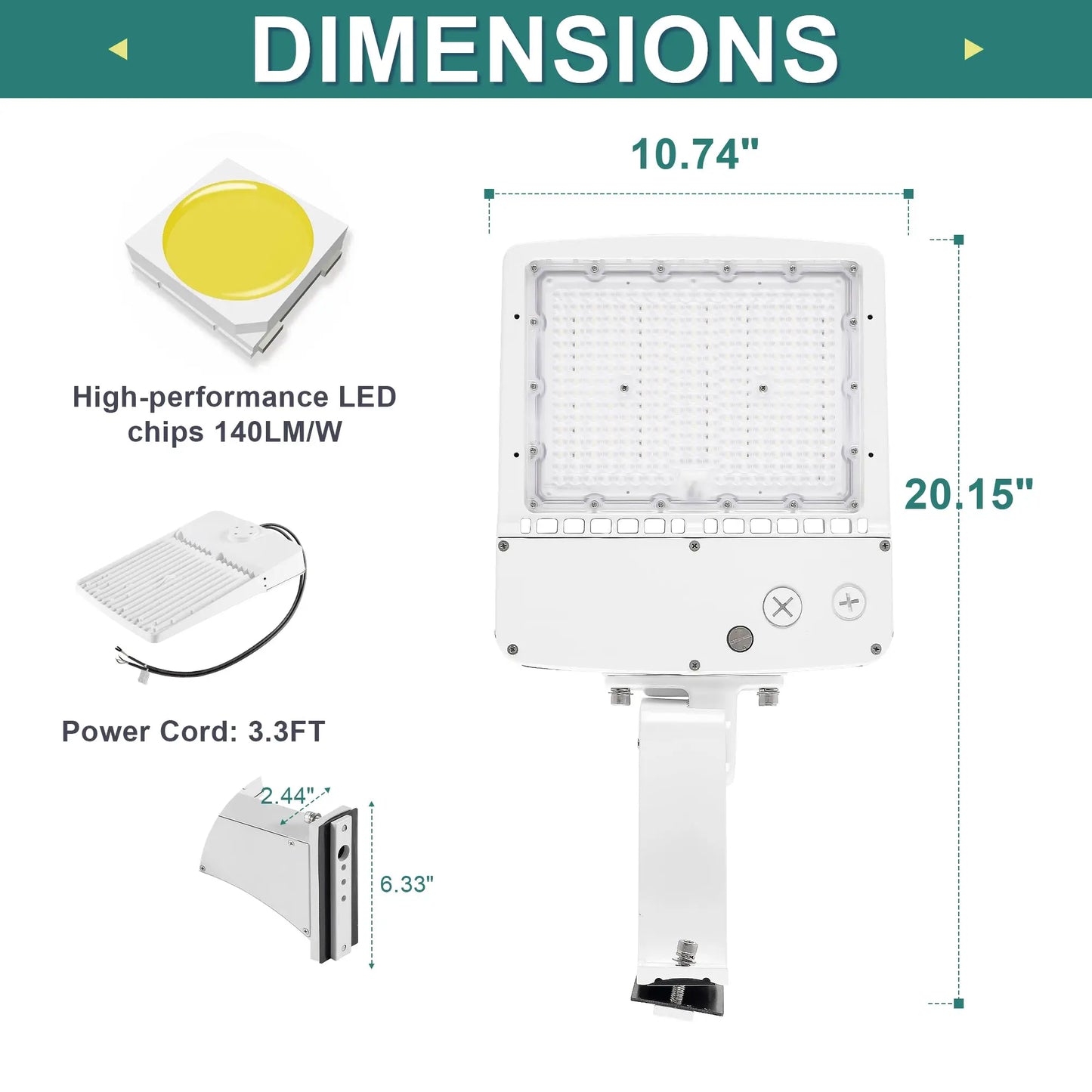 150W LED Shoebox Parking Lot Light – 5000K Daylight. White Housing. Outdoor Area & Street Light. UL Listed. AC 100-277V (No Photocell)