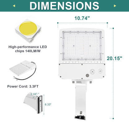 150W LED Shoebox Parking Lot Light – 5000K Daylight. White Housing. Outdoor Area & Street Light. UL Listed. AC 100-277V (No Photocell)