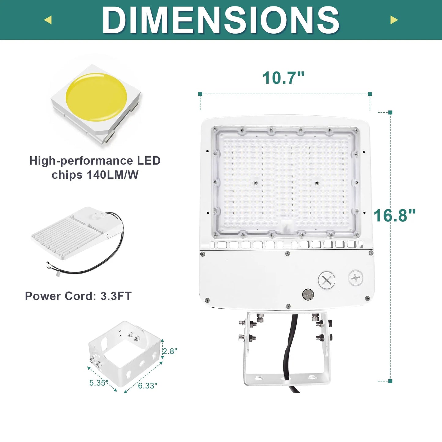 150W LED Shoebox Parking Lot Light – 5000K Daylight. White Housing. Outdoor Area & Street Light. UL Listed. AC 100-277V (No Photocell)