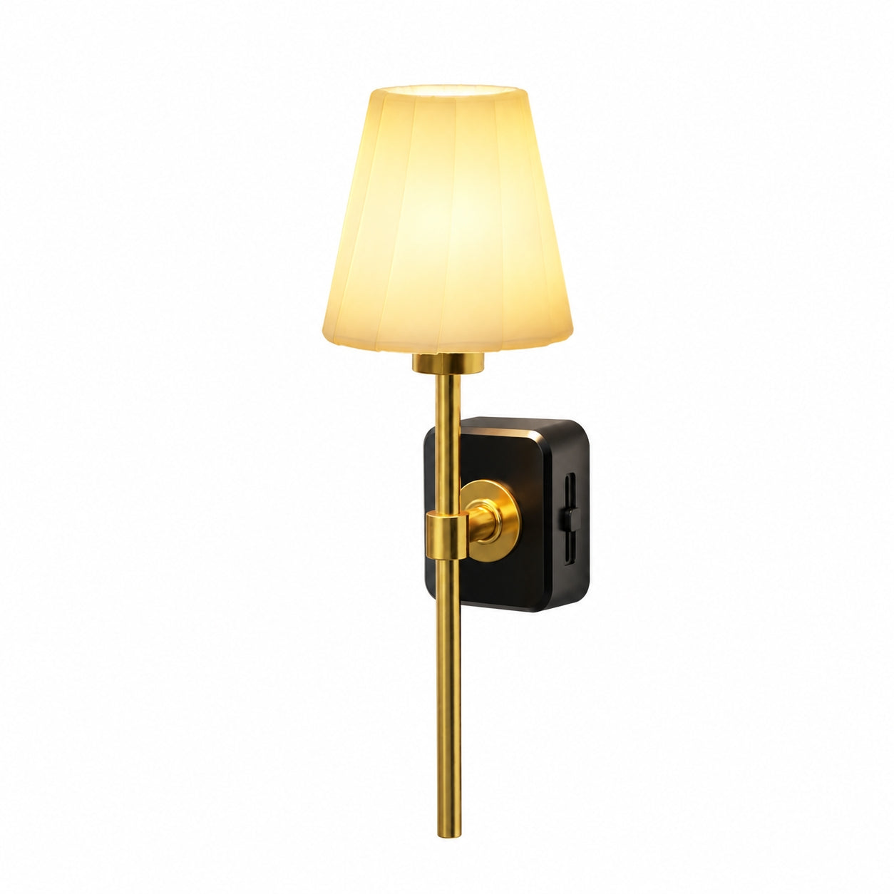 Plug-in Night Light Wall Sconce Style with Pleated Fabric Cover