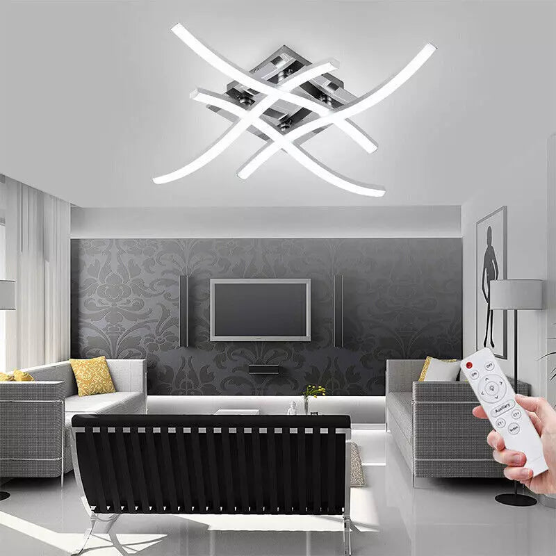 Modern LED Ceiling Light. 4-Wave Design. Dimmable Fixture for Bedroom and Hallway