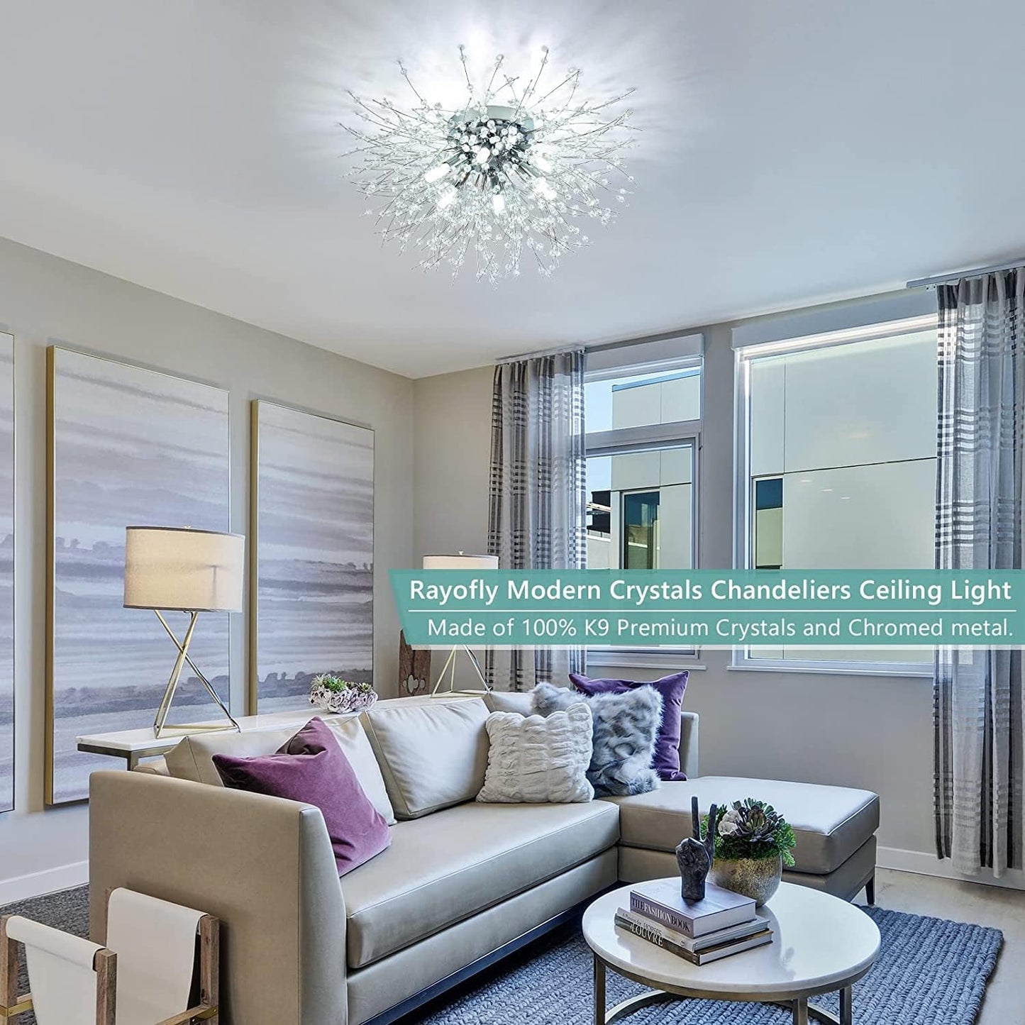 Modern Crystal Firework Ceiling Light – 6 G9 LED Chandelier