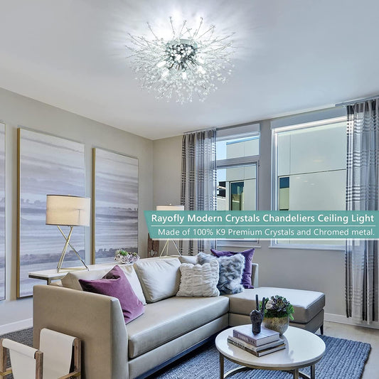 Modern Crystal Firework Ceiling Light – 6 G9 LED Chandelier