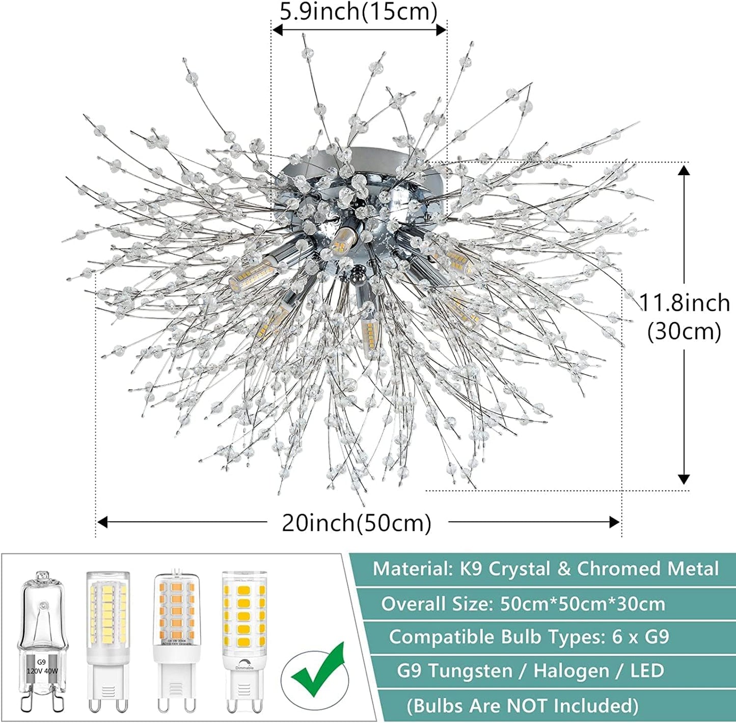 Modern Crystal Firework Ceiling Light – 6 G9 LED Chandelier