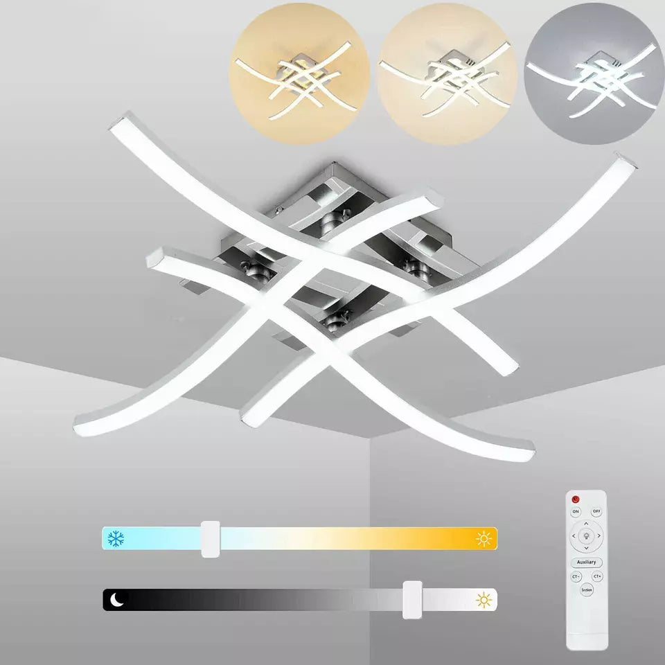 Modern LED Ceiling Light. 4-Wave Design. Dimmable Fixture for Bedroom and Hallway
