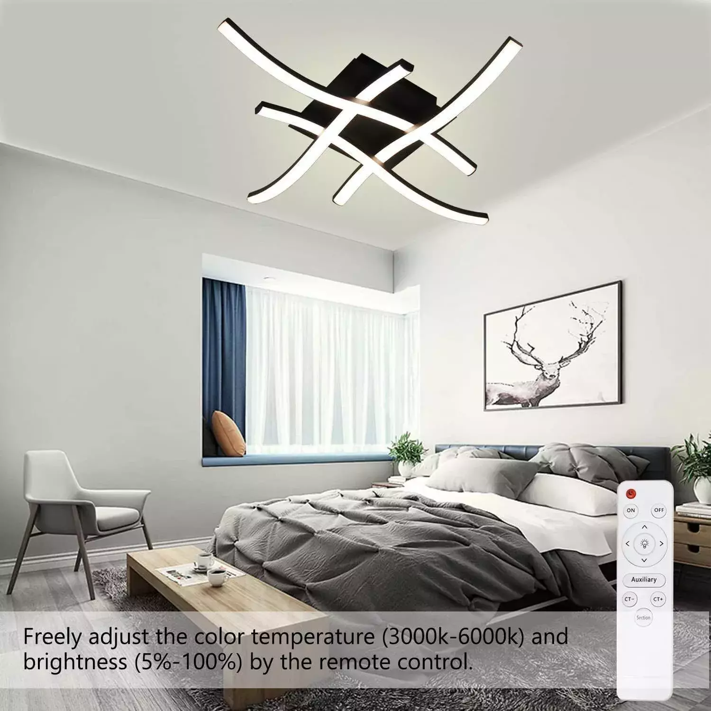 48W LED Ceiling Light – 4 Wave Dimmable Modern Light Fixture for Kitchen. Living Room. Bedroom. and More