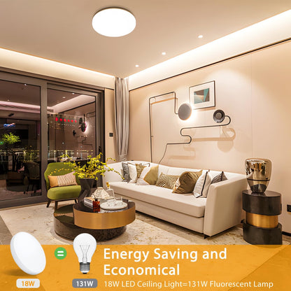 18W  LED Ceiling Light. Waterproof IP54. Warm White 3000K. 200W Incandescent Bulb Equivalent. 2400lm Flush Mount Lighting Fitting