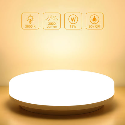 18W  LED Ceiling Light. Waterproof IP54. Warm White 3000K. 200W Incandescent Bulb Equivalent. 2400lm Flush Mount Lighting Fitting